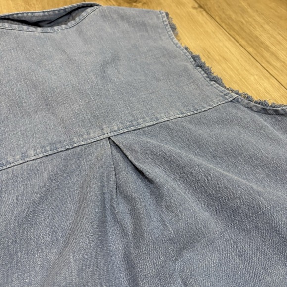 Free People Chambray Shirt Womens M Linen Western Blue Festival Sleeveless - Picture 6 of 8